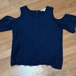 Market & Spruce Navy Lace Cold Shoulder Blouse